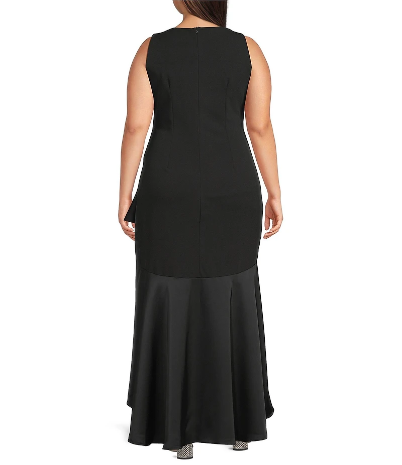 Betsy & Adam Plus Size Mixed Media Ruffled Midi Dress