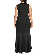 Betsy & Adam Plus Size Mixed Media Ruffled Midi Dress