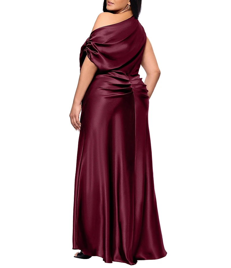 Betsy & Adam Plus Size Off-The-Shoulder Charmeuse Long Blouson Dress