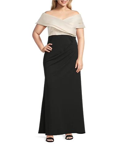 Betsy & Adam Plus Size Off-the-Shoulder Scuba Crepe Dress
