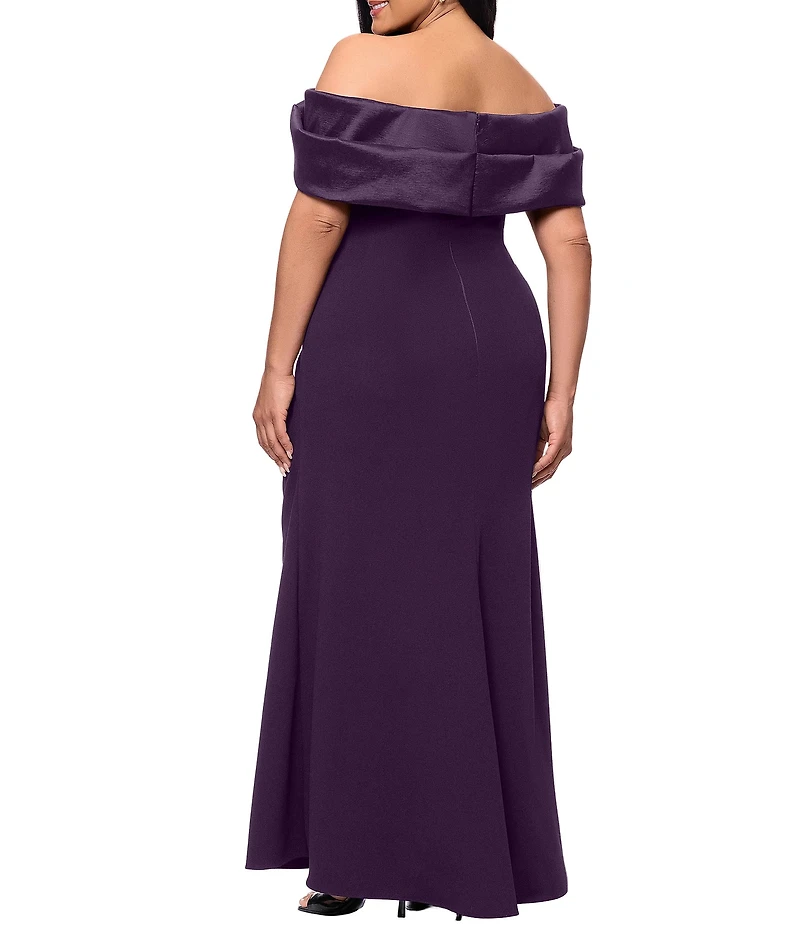Betsy & Adam Plus Size Ruched Waist Off The Shoulder Long Dress