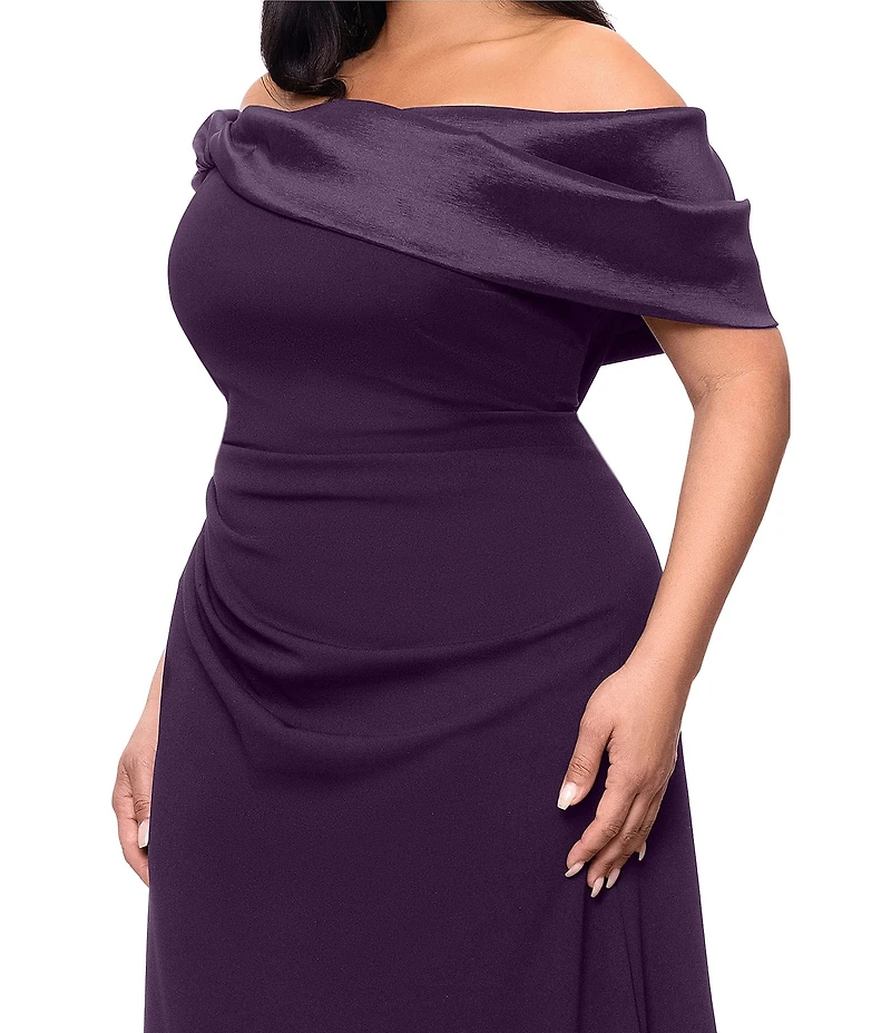 Betsy & Adam Plus Size Ruched Waist Off The Shoulder Long Dress