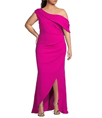 Betsy & Adam Plus Size Short Flutter Sleeve One Shoulder Scuba Crepe Dress