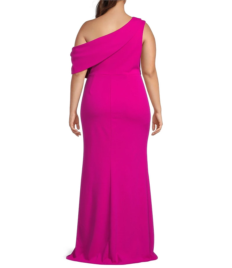 Betsy & Adam Plus Size Short Flutter Sleeve One Shoulder Scuba Crepe Dress