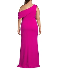 Betsy & Adam Plus Size Short Flutter Sleeve One Shoulder Scuba Crepe Dress