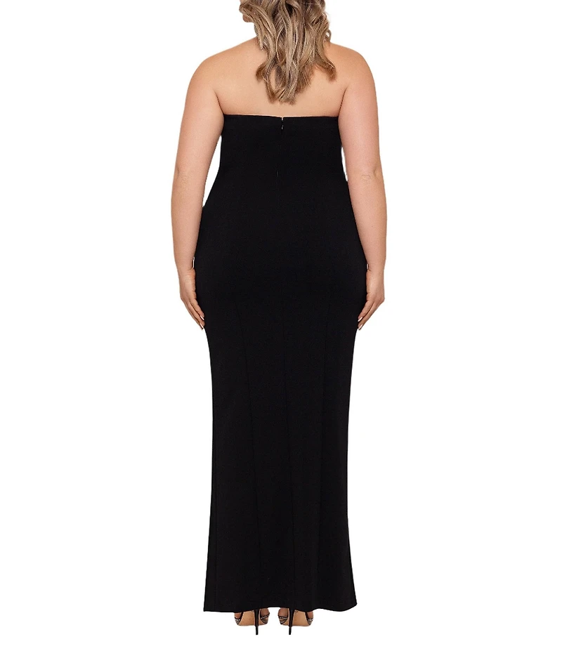 Betsy & Adam Plus Size Sleeveless V-Neck Tuxedo Bodice Scuba Crepe Gown