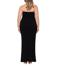 Betsy & Adam Plus Size Sleeveless V-Neck Tuxedo Bodice Scuba Crepe Gown