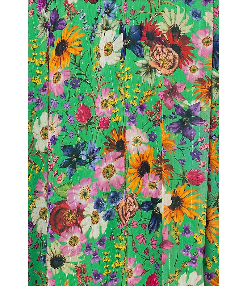 Betsy & Adam Plus Size V-Neck Short Flutter Sleeve Floral Chiffon Dress