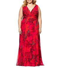 Betsy & Adam Plus Size V Neck Sleeveless A Line Chiffon Gown
