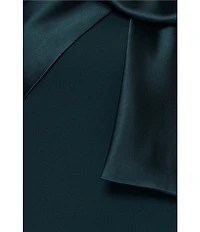 Betsy & Adam Satin Bow One Shoulder Scuba Crepe Sleeveless Mermaid Gown