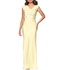 Betsy & Adam Satin Cowl Neck Sleeveless Gown