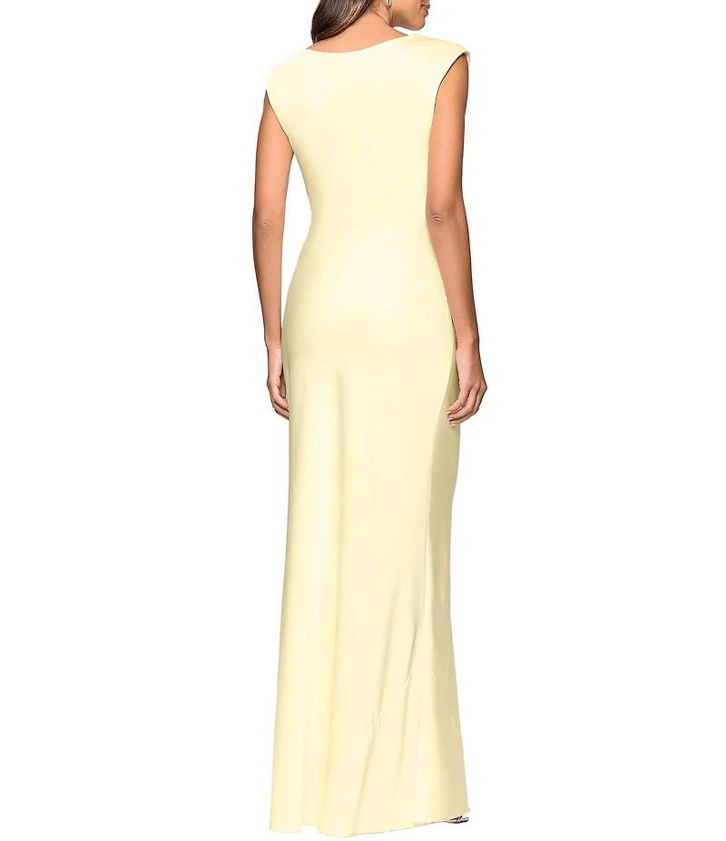Betsy & Adam Satin Cowl Neck Sleeveless Gown