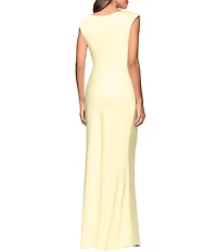 Betsy & Adam Satin Cowl Neck Sleeveless Gown