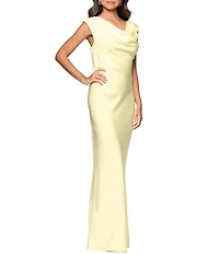 Betsy & Adam Satin Cowl Neck Sleeveless Gown