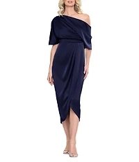 Betsy & Adam Satin One Shoulder Midi Dress
