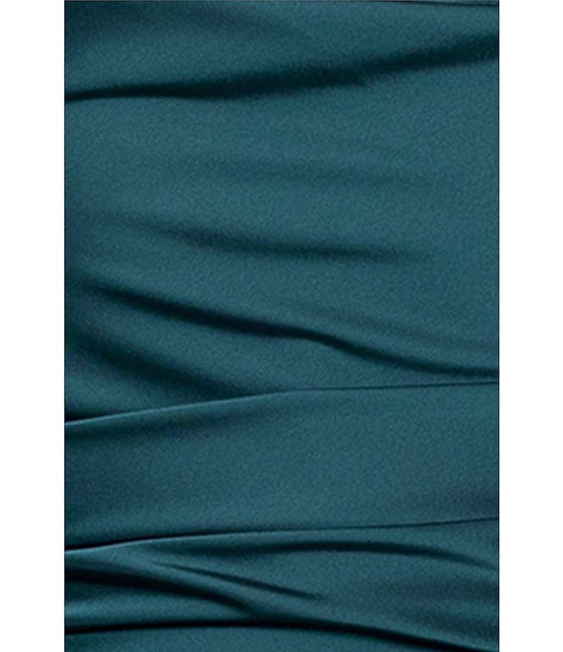 Betsy & Adam Satin Ruched Off The Shoulder Gown