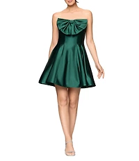 Betsy & Adam Satin Strapless Bow Neckline Fit & Flare Mini Dress