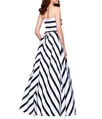Betsy & Adam Satin Stripe Print Strapless Neck Sleeveless A-Line Gown