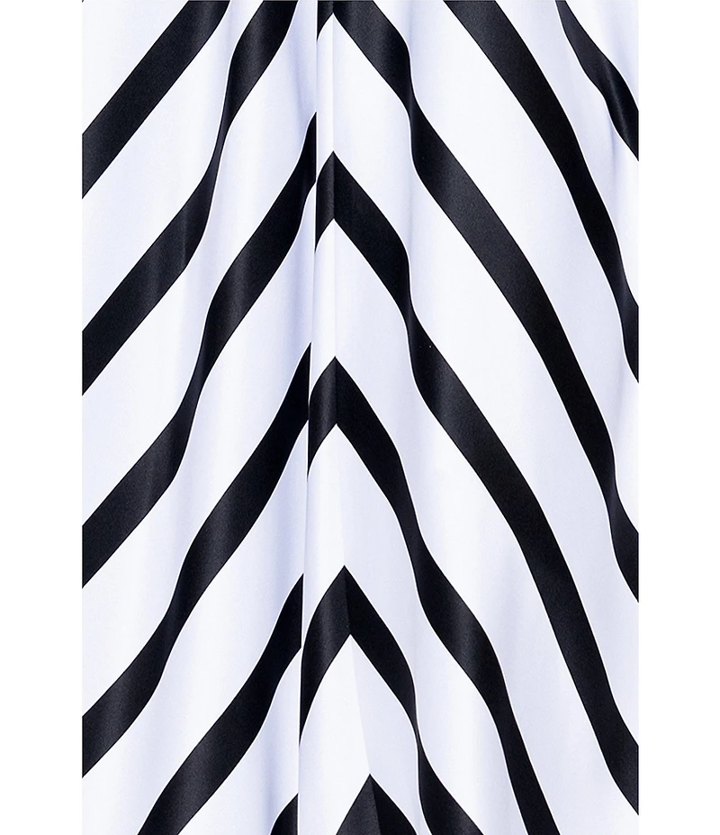Betsy & Adam Satin Stripe Print Strapless Neck Sleeveless A-Line Gown