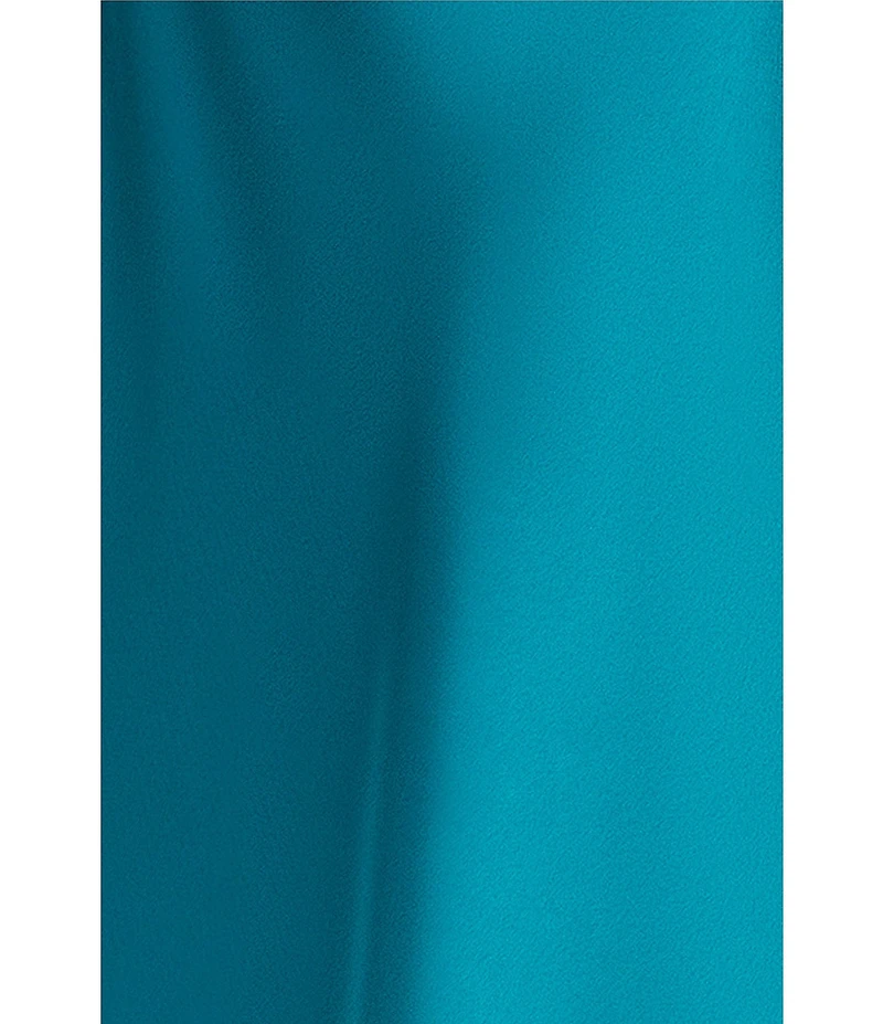 Betsy & Adam Satin V-Neck Sleeveless Hardware Sheath Long Dress