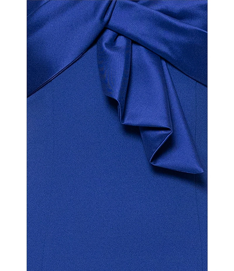 Betsy & Adam Scuba Crepe Mikado One Shoulder Mixed Media Sheath Gown