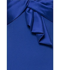 Betsy & Adam Scuba Crepe Mikado One Shoulder Mixed Media Sheath Gown
