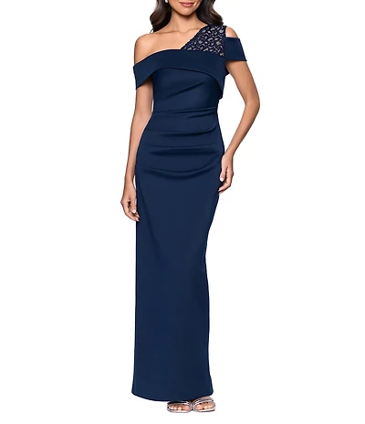 Betsy & Adam Scuba Crepe One Shoulder Dress