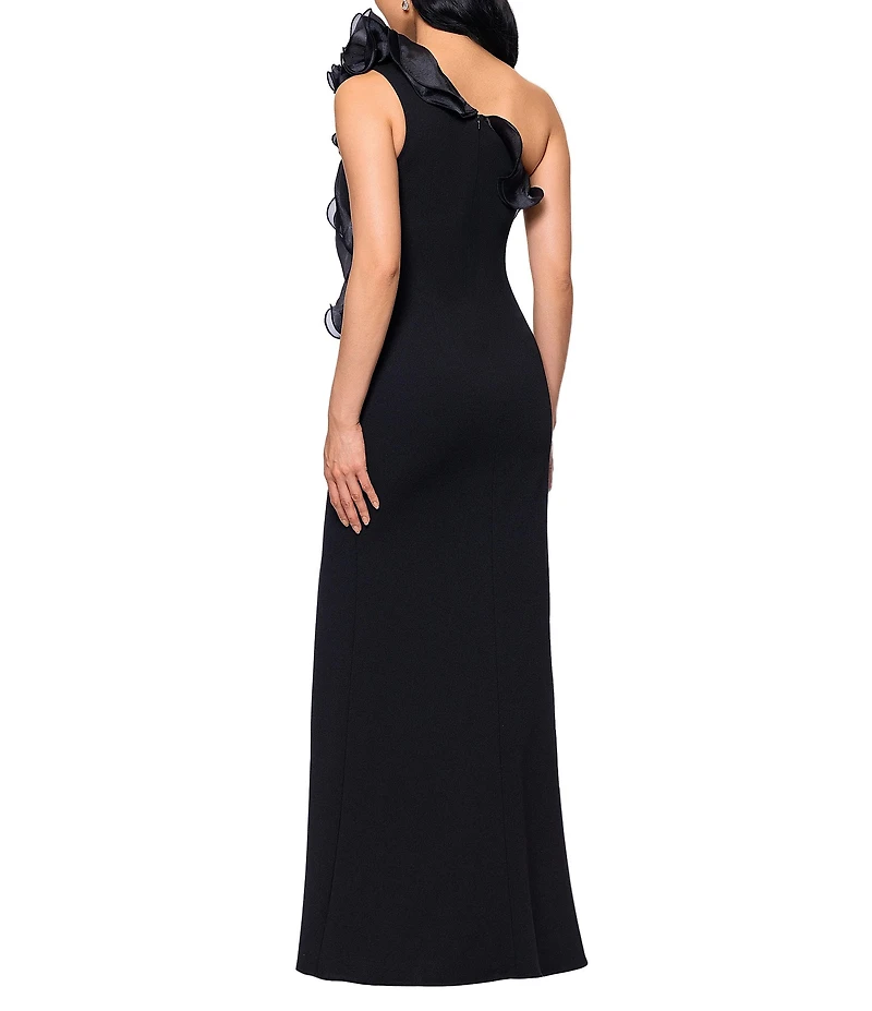 Betsy & Adam Scuba Crepe Organza Off-The -Shoulder Sleeveless Long Gown