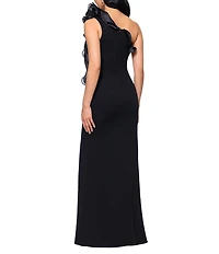 Betsy & Adam Scuba Crepe Organza Off-The -Shoulder Sleeveless Long Gown