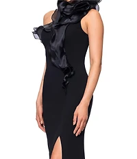 Betsy & Adam Scuba Crepe Organza Off-The -Shoulder Sleeveless Long Gown