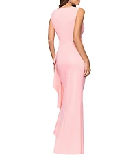 Betsy & Adam Scuba Sleeveless V Neck Long Sheath Dress