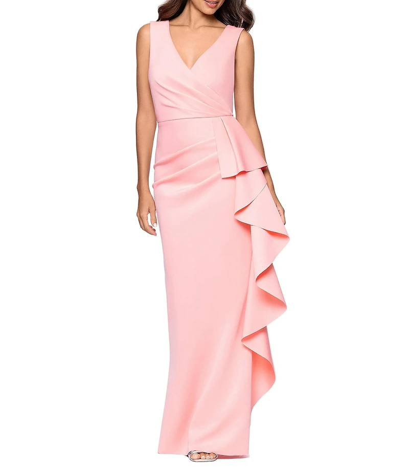 Betsy & Adam Scuba Sleeveless V Neck Long Sheath Dress