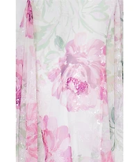 Betsy & Adam Sequin Floral Print V Neck Sleeveless Mermaid Gown