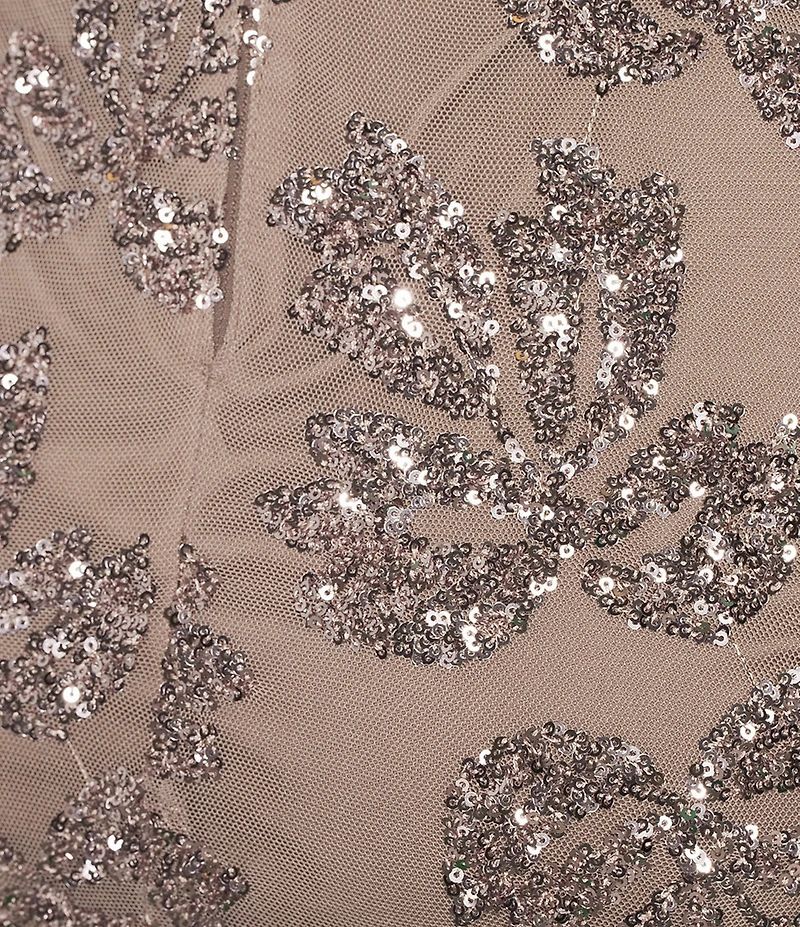 Betsy & Adam Sequin Mesh Crew Neck Short Sleeve Sheath Long Dress