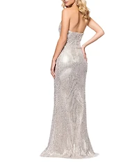 Betsy & Adam Sequin Strapless Neck Sleeveless Sheath Gown