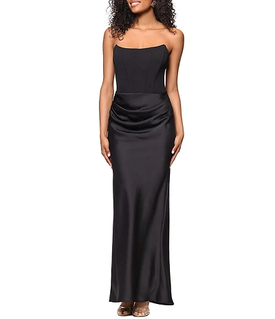 Betsy & Adam Sequin Strapless Sleeveless Draped Waist Mermaid Dress