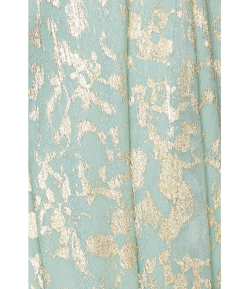 Betsy & Adam Short Sleeve Floral Metallic Crinkle Long Dress