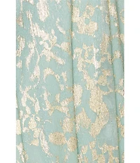 Betsy & Adam Short Sleeve Floral Metallic Crinkle Long Dress