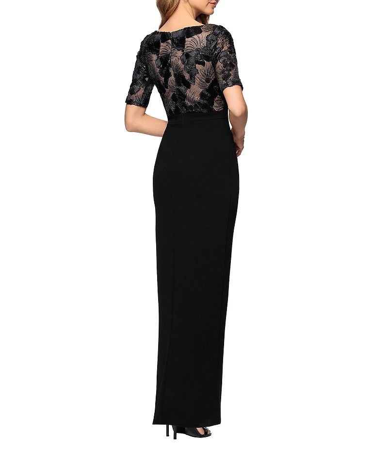 Betsy & Adam Soutache Mixed Media Gown