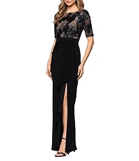 Betsy & Adam Soutache Mixed Media Gown