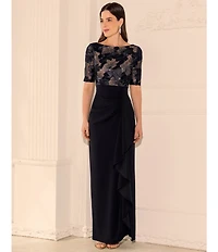 Betsy & Adam Soutache Mixed Media Gown