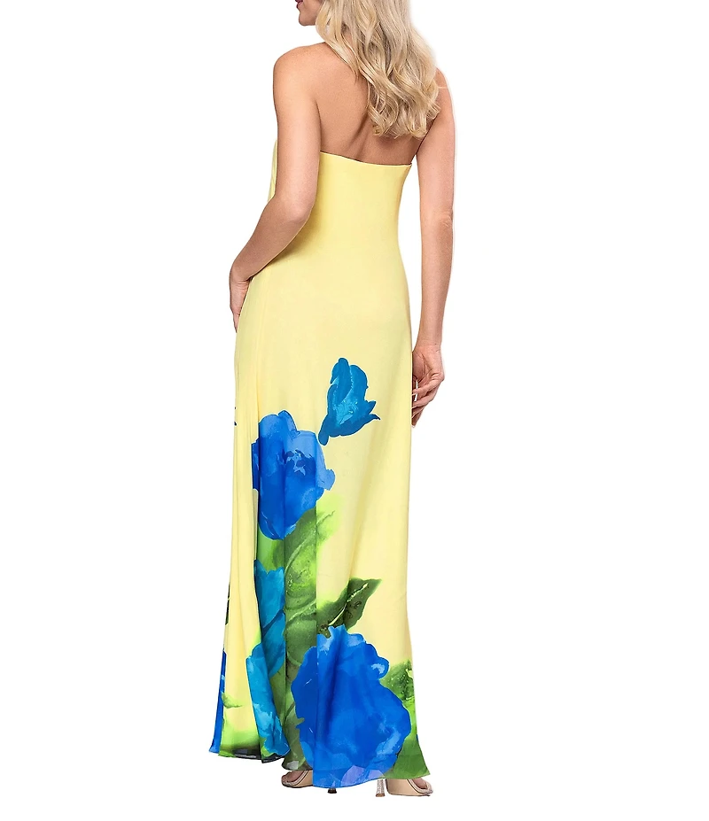 Betsy & Adam Strapless Floral Print Gown