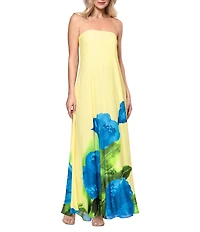 Betsy & Adam Strapless Floral Print Gown