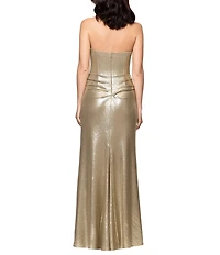 Betsy & Adam Strapless Foiled Corset Gown