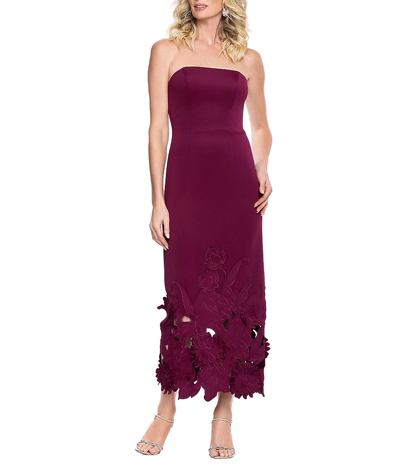 Betsy & Adam Strapless Laser Cut Maxi Dress