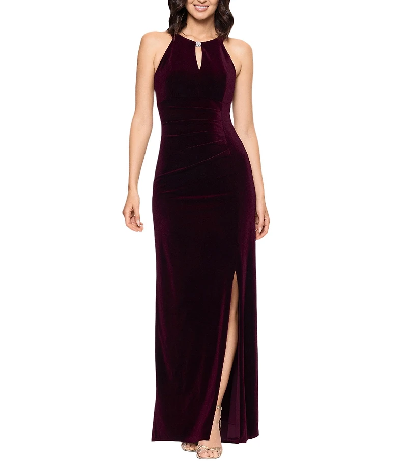 Betsy & Adam Velvet Keyhole Halter Dress