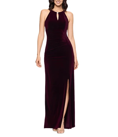 Betsy & Adam Velvet Keyhole Halter Dress