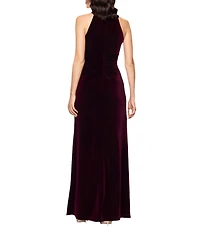 Betsy & Adam Velvet Keyhole Halter Dress