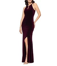 Betsy & Adam Velvet Keyhole Halter Dress