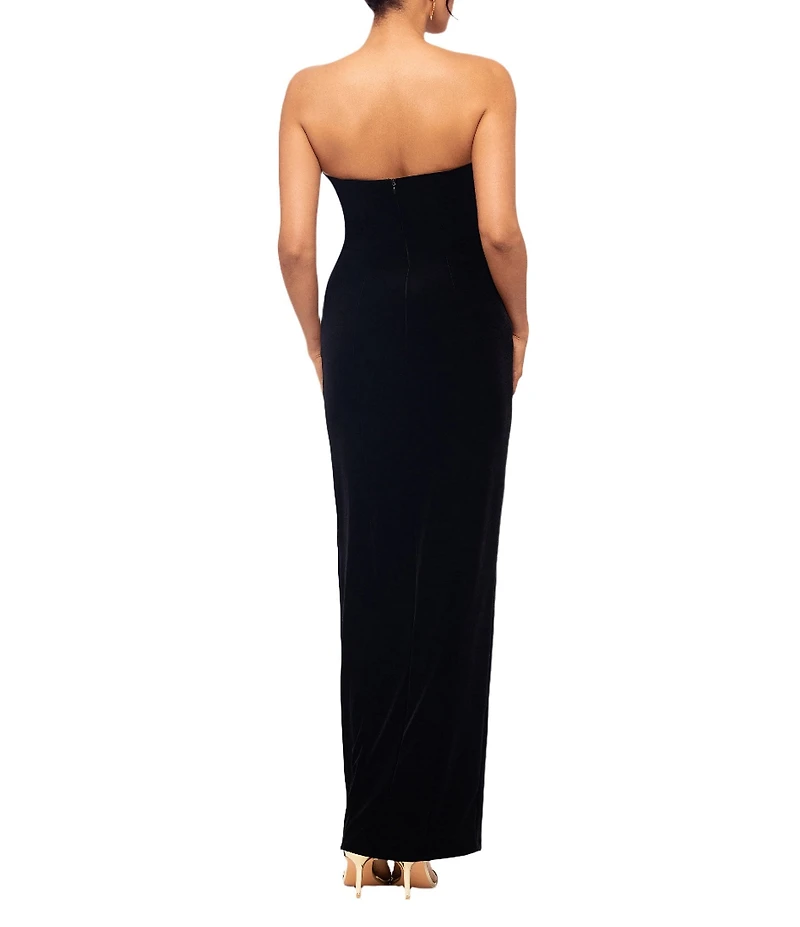 Betsy & Adam Petite Size Velvet Strapless Tuxedo Sleeveless Gown